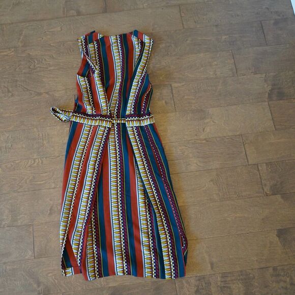 Tory Burch Julia Dress Belted Silk Striped Print Sleeveless Shift Dress Size 4 - Picture 3 of 10